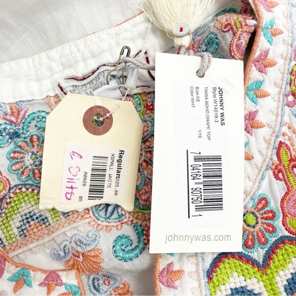 NWT Johnny Was Tamia Boho Drape Top Size XS White Embroidered Bohemian Tunic NEW - Picture 13 of 16